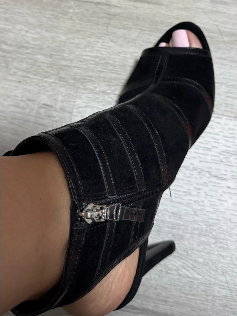 Lauren Ralph Lauren Black Suede Peep-Toe Lace-Back Booties
